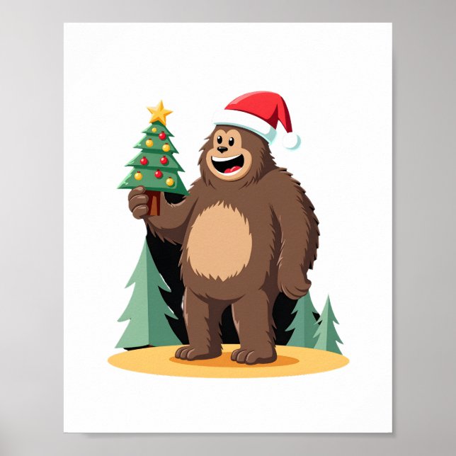 Bigfoot Christmas Tree Santa Hat (1) Poster (Front)