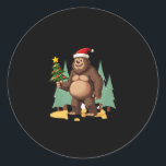 Bigfoot Christmas Tree Santa Hat (3) Classic Round Sticker<br><div class="desc">Bigfoot Christmas Tree Santa Hat (3)</div>
