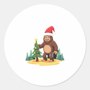 Bigfoot Christmas Tree Santa Hat (3) Classic Round Sticker