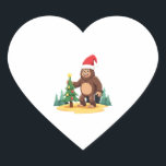 Bigfoot Christmas Tree Santa Hat (3) Heart Sticker<br><div class="desc">Bigfoot Christmas Tree Santa Hat (3)</div>