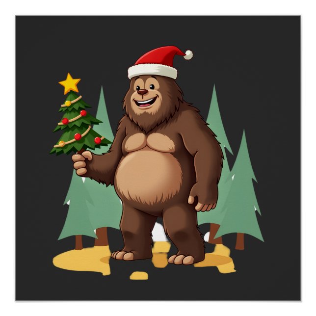 Bigfoot Christmas Tree Santa Hat (3) Poster (Front)