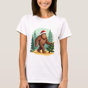 Bigfoot Christmas Tree Santa Hat (3) T-Shirt