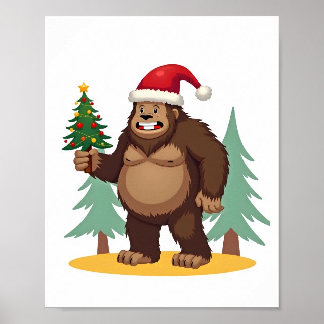 Bigfoot Christmas Tree Santa Hat (4) Poster (Front)