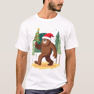 Bigfoot Christmas Tree Santa Hat (4) T-Shirt