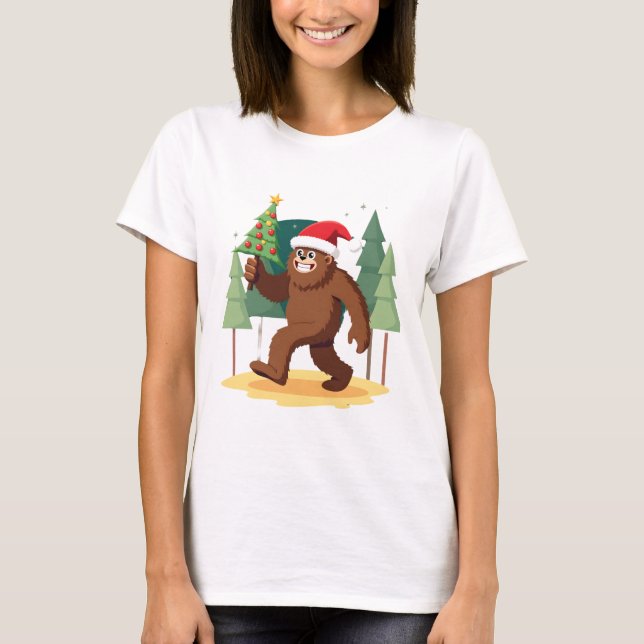 Bigfoot Christmas Tree Santa Hat (4) T-Shirt (Front)