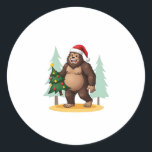 Bigfoot Christmas Tree Santa Hat (5) Classic Round Sticker<br><div class="desc">Bigfoot Christmas Tree Santa Hat (5)</div>