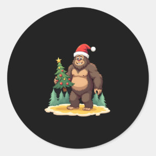 Bigfoot Christmas Tree Santa Hat Classic Round Sticker