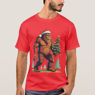 Bigfoot Christmas Tree Santa Hat T-Shirt