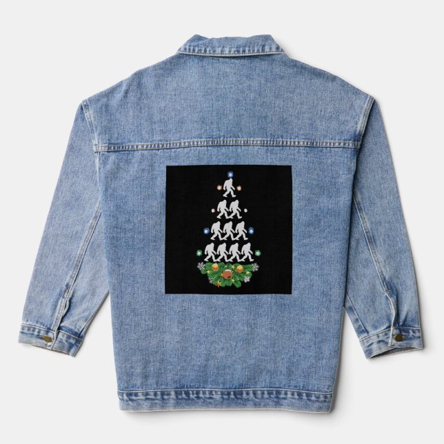 Bigfoot Christmas Tree Sasquatch Santa Lovely Denim Jacket (Back)