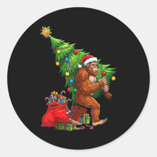 Bigfoot Christmas Tree Xmas Lights Funny Sasquatch Classic Round Sticker