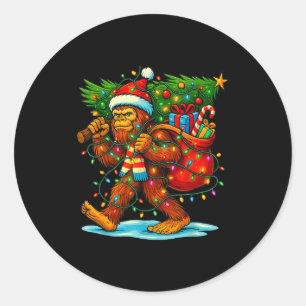 Bigfoot Christmas Tree Xmas Sasquatch Funny Lights Classic Round Sticker
