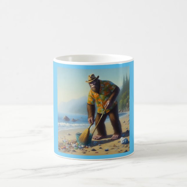 Bigfoot Cleaning the Beach Coffee Mug (Center)