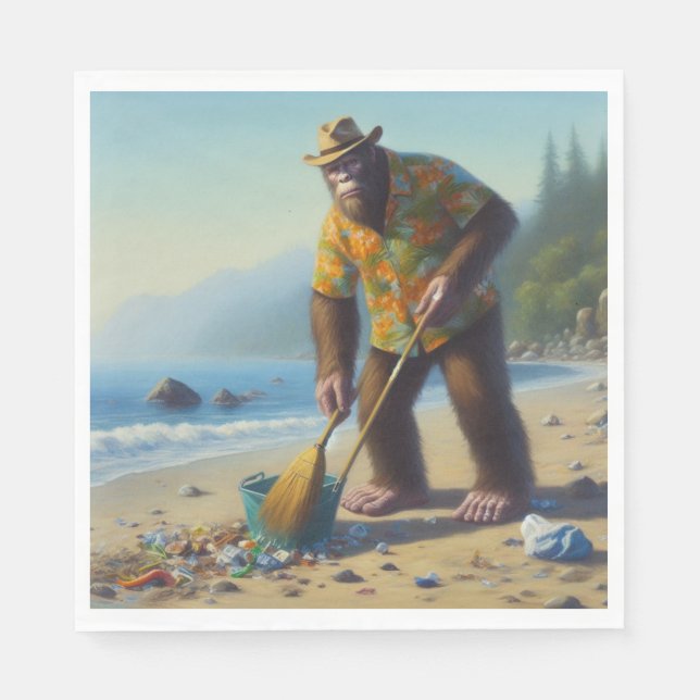 Bigfoot Cleaning the Beach Napkin (Front)