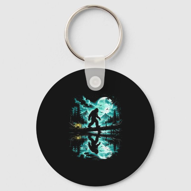 Bigfoot crossing reflection forest trees outdoor key ring (Front)