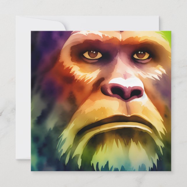 Bigfoot Cryptid Colourful Watercolor Art Invitation (Front)