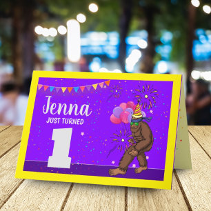 Bigfoot cute kids birthday card personalise age