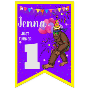 Bigfoot cute kids birthday card personalise age bu bunting