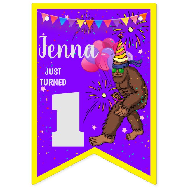 Bigfoot cute kids birthday card personalise age bu bunting  (First Flag)