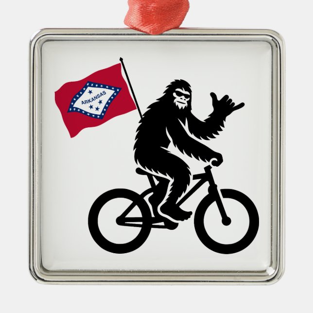 Bigfoot Cycling Arkansas Flag Metal Tree Decoration (Front)