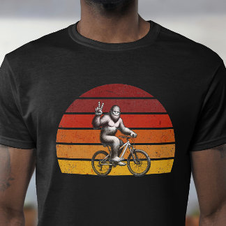 Bigfoot Cycling Retro sunset Silhouette for Bikers T-Shirt
