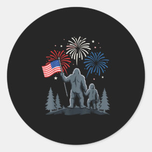 Bigfoot dad 4th of july american flag patriotic classic round sticker