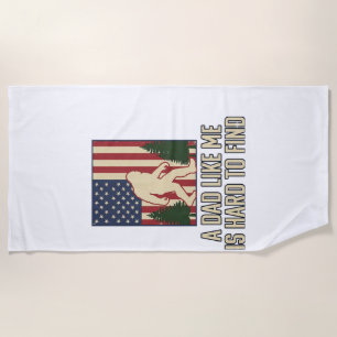 Bigfoot Dad Vintage American Flag Shirt Design_1 Beach Towel
