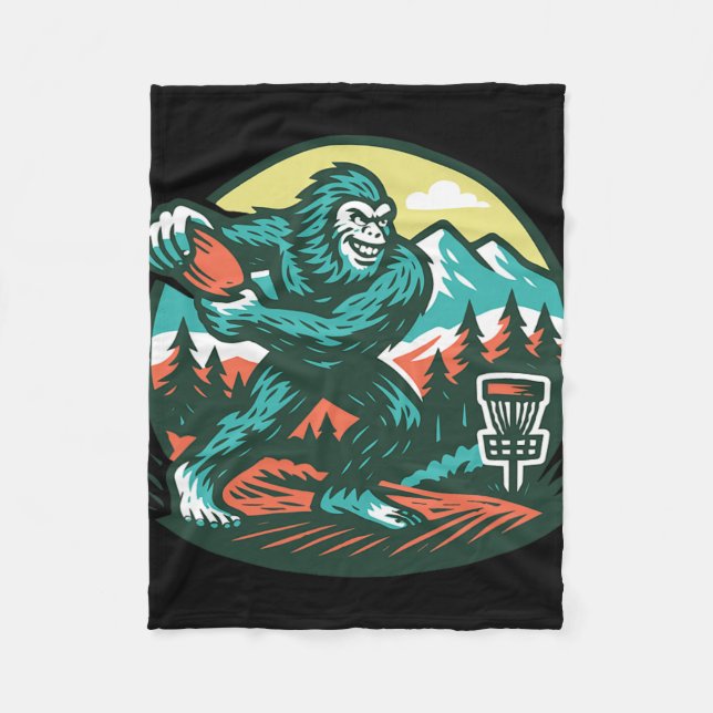 Bigfoot Disc Golfer Sasquatch Disc Golf Retro  Fleece Blanket (Front)