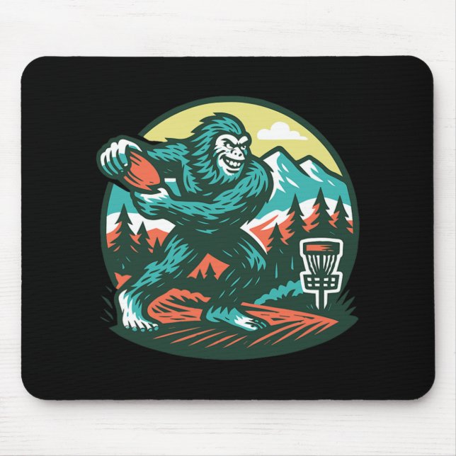 Bigfoot Disc Golfer Sasquatch Disc Golf Retro  Mouse Pad (Front)
