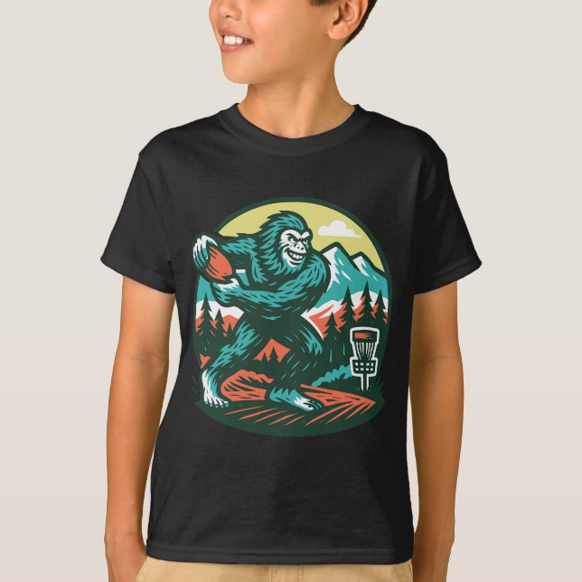 Bigfoot Disc Golfer Sasquatch Disc Golf Retro  T-Shirt (Front)