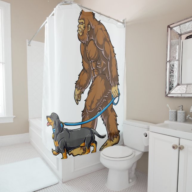 Bigfoot Dog Walk Dachshund T Sasquatch Kids Men W Shower Curtain (In Situ)