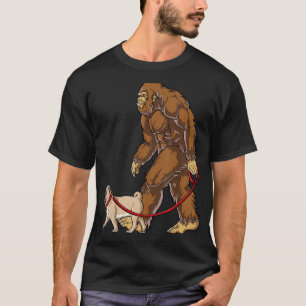 Bigfoot Dog Walk Pug Men Women Sasquatch Lover Gif T-Shirt