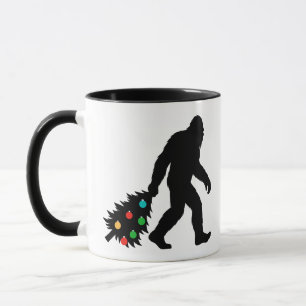 Bigfoot Dragging Christmas Tree Mug