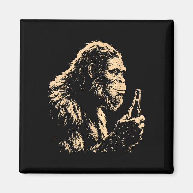 Bigfoot drinking beer funny sasquatch retro art  magnet (Front)