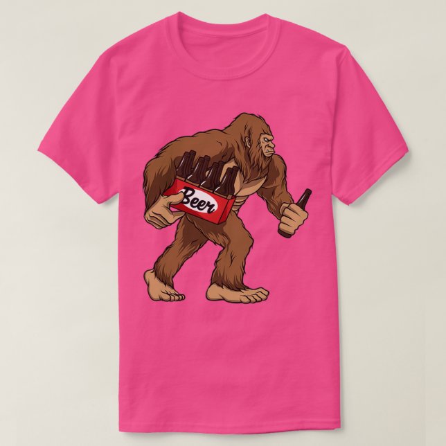 Bigfoot Drinking Beer Funny Sasquatch Yeti T-Shirt (Design Front)