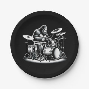 Bigfoot Drummer Sasquatch Playing Drums Musician B Paper Plate