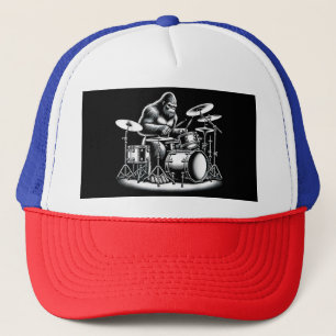 Bigfoot Drummer Sasquatch Playing Drums Musician B Trucker Hat