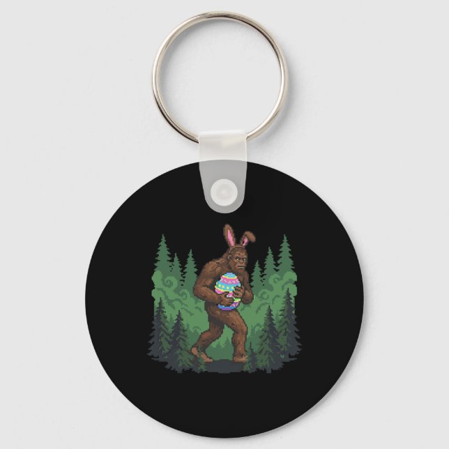 Bigfoot Easter Bunny Sasquatch Egg Hunt Funny Pixe Key Ring (Front)