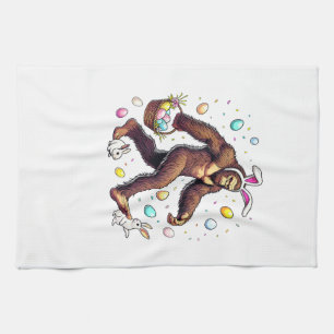 Bigfoot Easter Day Funny Sasquatch Cute Bunny East Tea Towel