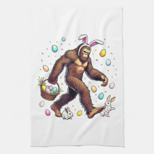 Bigfoot Easter Day Funny Sasquatch Tea Towel