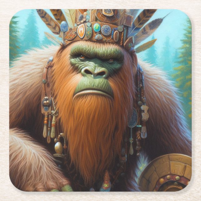 Bigfoot Eco Warrior Square Paper Coaster (Front)