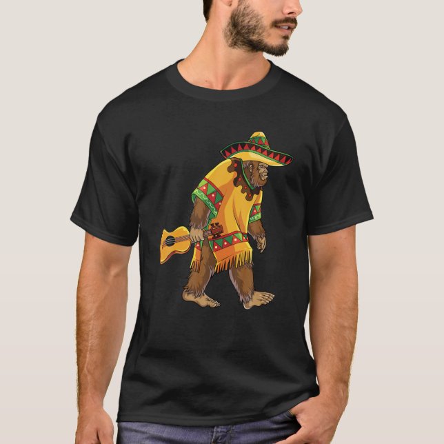 Bigfoot El Squatcho Mexican Poncho Sombrero Cinco T-Shirt (Front)