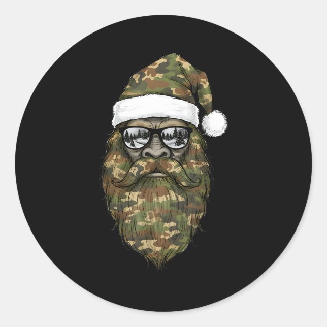 Bigfoot Face Sungles Santa Christmas Camo Xmas Sas Classic Round Sticker (Front)