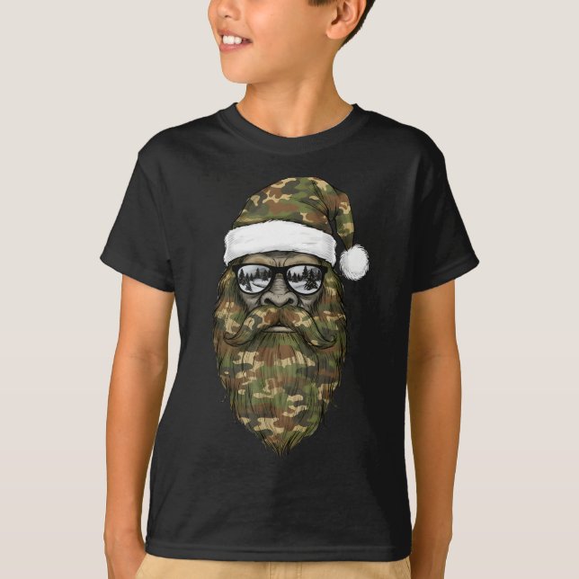 Bigfoot Face Sungles Santa Christmas Camo Xmas Sas T-Shirt (Front)