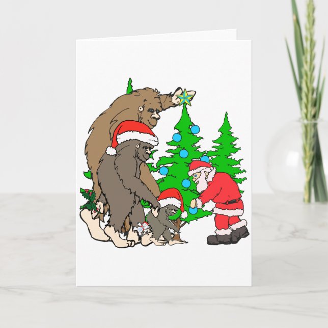 Bigfoot family  and Santa Holiday Card (Front)