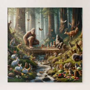 Bigfoot Family Feast Gentle Giant Forest Scene Jigsaw Puzzle