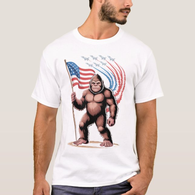 Bigfoot Fighter Jets 4th of July Sasquatch America T-Shirt (Front)