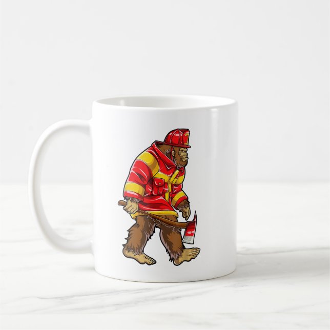 Bigfoot Firefighter Men Thin Red Line Sasquatch Lo Coffee Mug (Left)