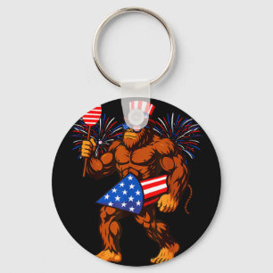 Bigfoot firework american flag bigfoot 4th of july key ring