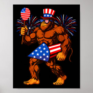 Bigfoot firework american flag bigfoot 4th of july poster