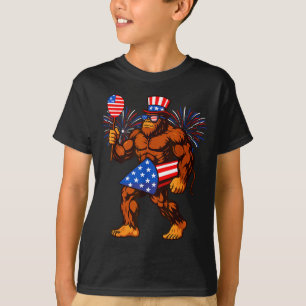 Bigfoot firework american flag bigfoot 4th of july T-Shirt